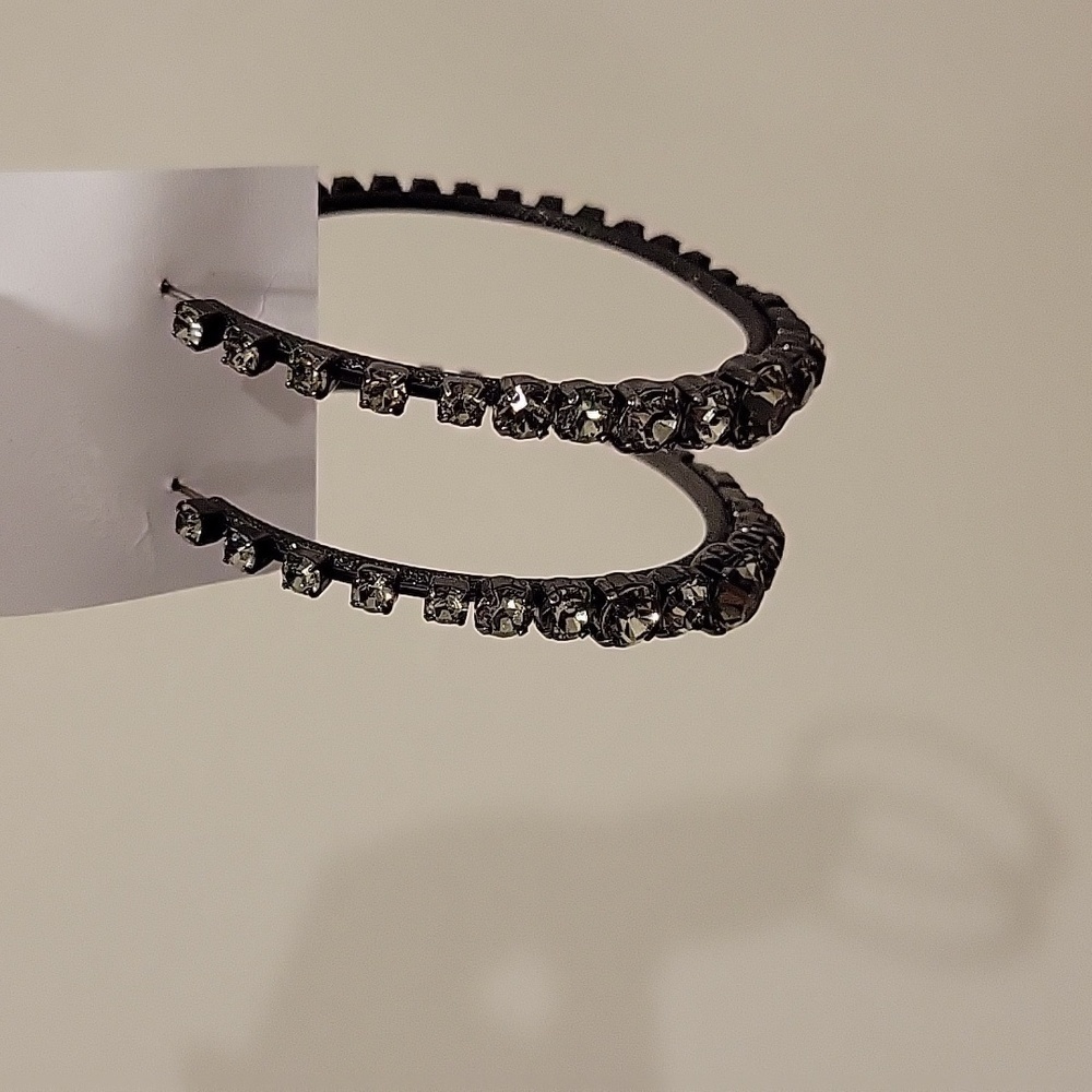 BLACK LARGE ICY CRYSTAL HOOPS